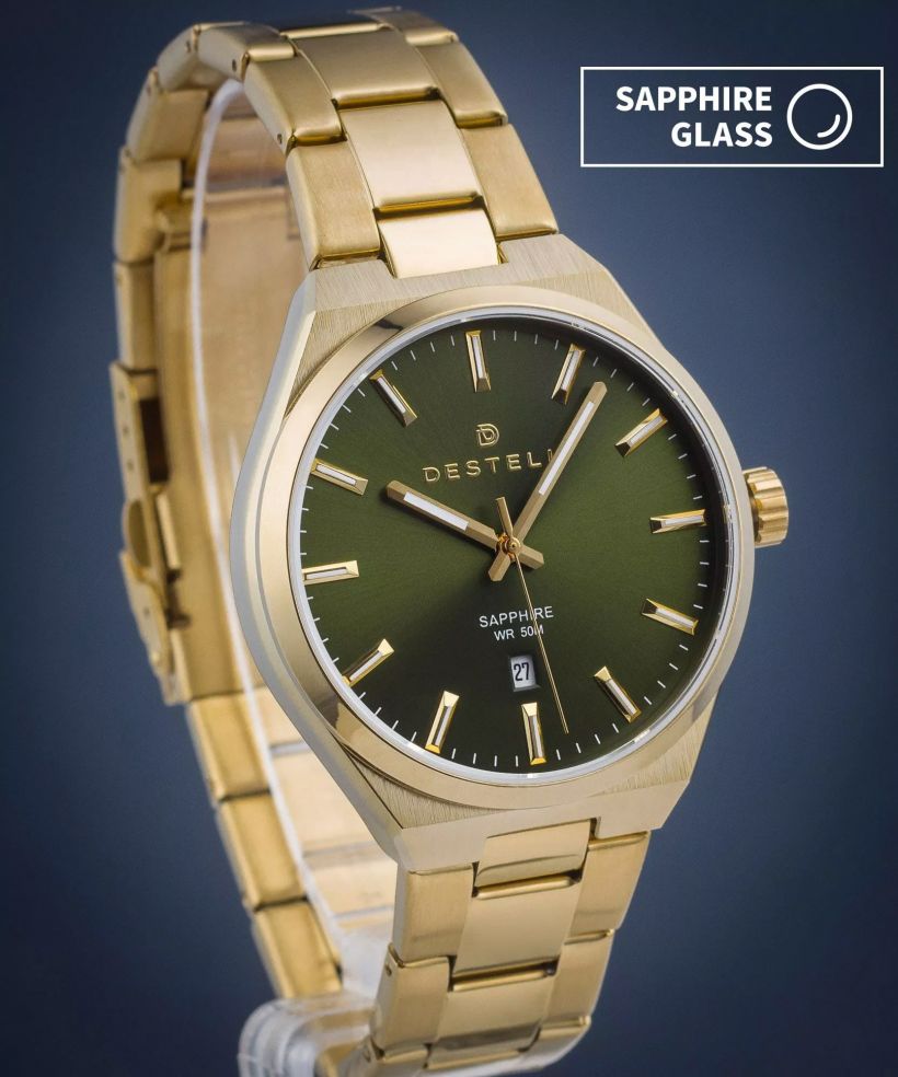 Zegarek męski DESTELL Aries Green Gold Steel Sapphire