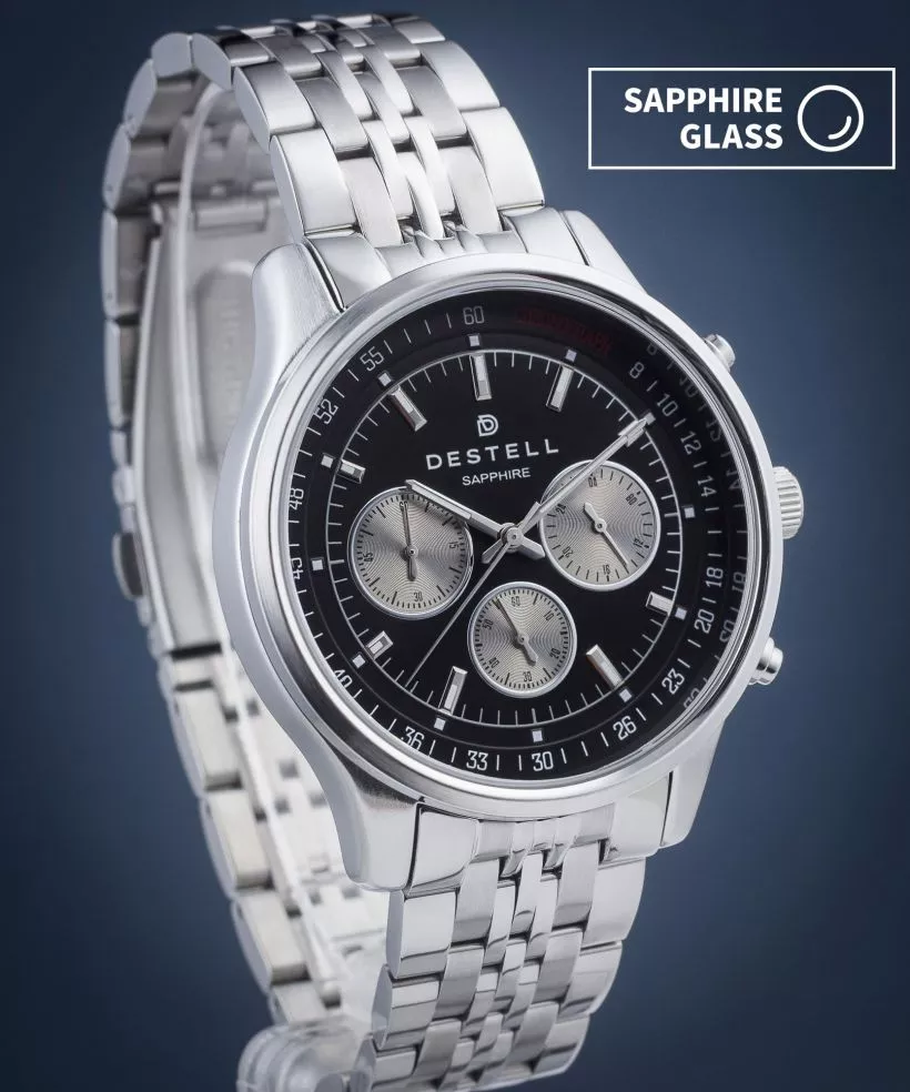 Zegarek męski DESTELL Circinus Black Silver Steel Chronograph Sapphire