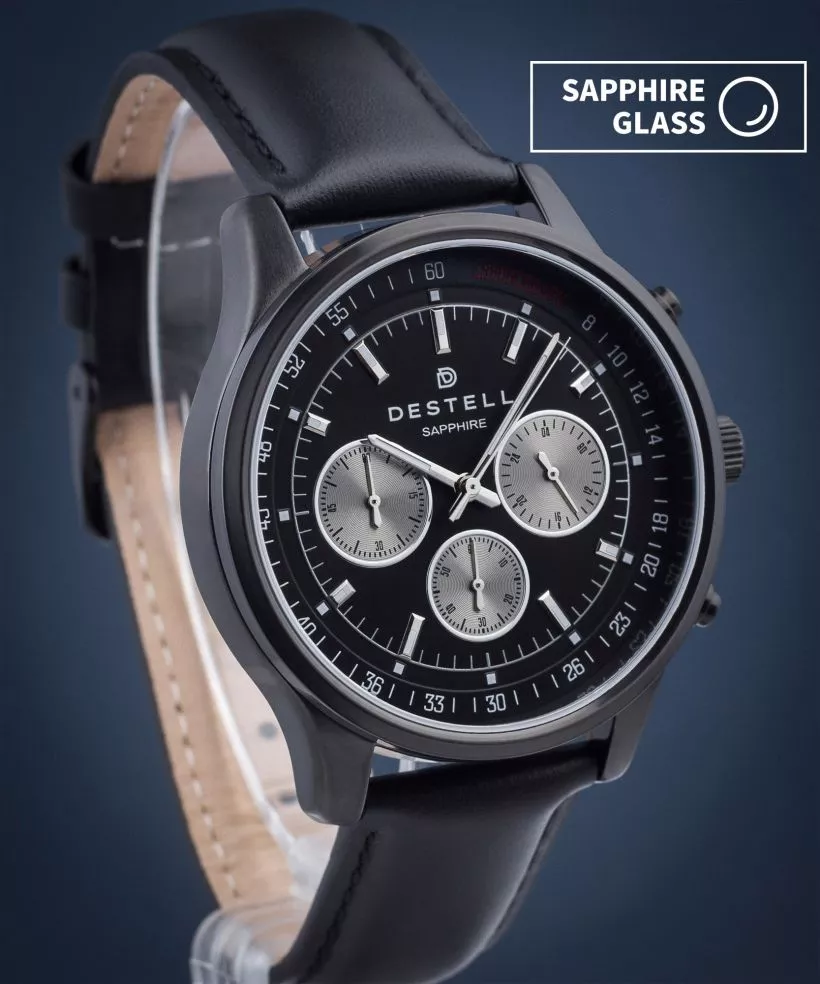 Zegarek męski DESTELL Circinus Full Black Leather Chronograph Sapphire