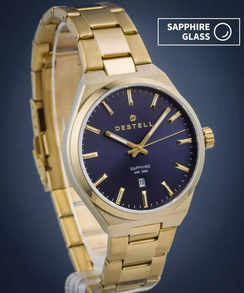Zegarek męski DESTELL Aries Blue Gold Steel Sapphire