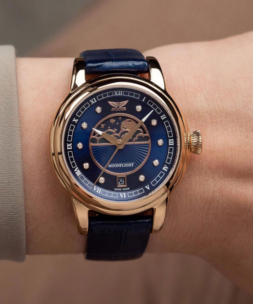Zegarek damski Aviator Douglas Moonflight Blue Diamonds Limited Edition