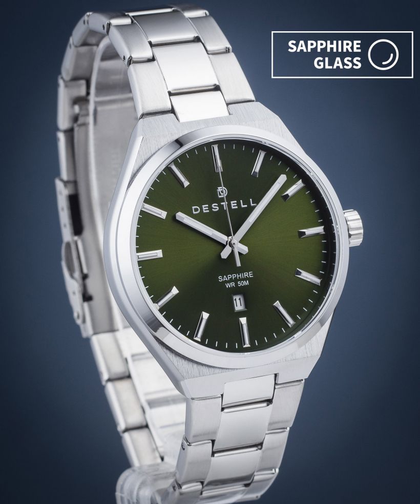 Zegarek męski DESTELL Aries Green Silver Steel Sapphire