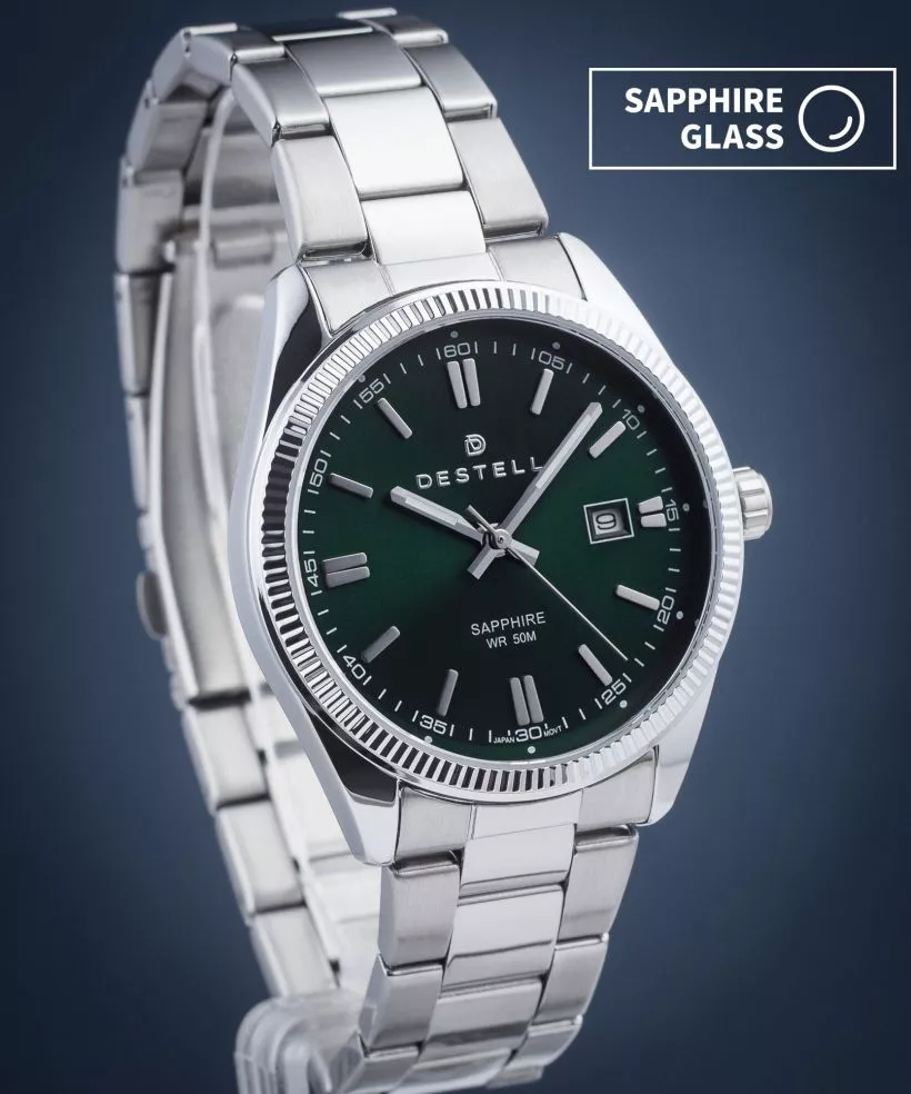 Zegarek męski DESTELL Loup Green Silver Steel Sapphire
