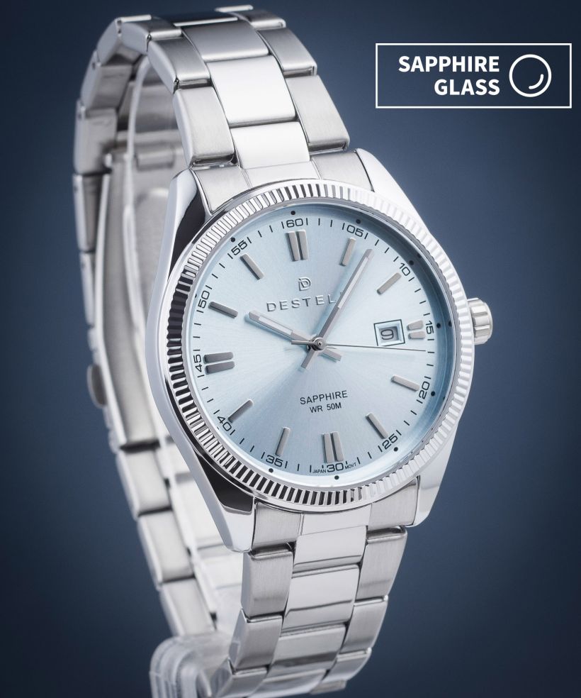 Zegarek męski DESTELL Loup Ice Blue Silver Steel Sapphire