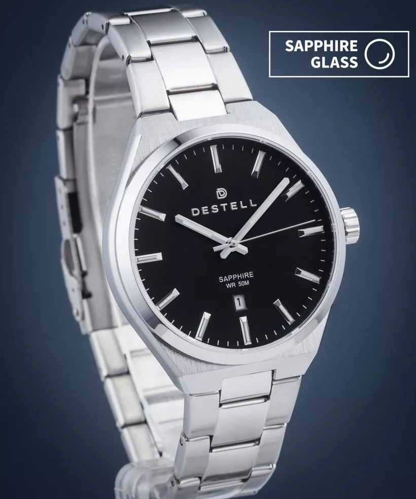 Zegarek męski DESTELL Aries Black Silver Steel Sapphire