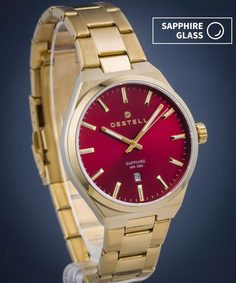 Zegarek męski DESTELL Aries Red Gold Steel Sapphire