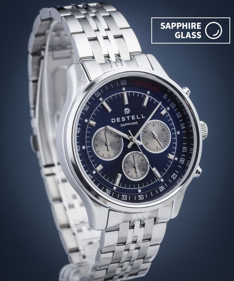 Zegarek męski DESTELL Circinus Blue Silver Steel Chronograph Sapphire