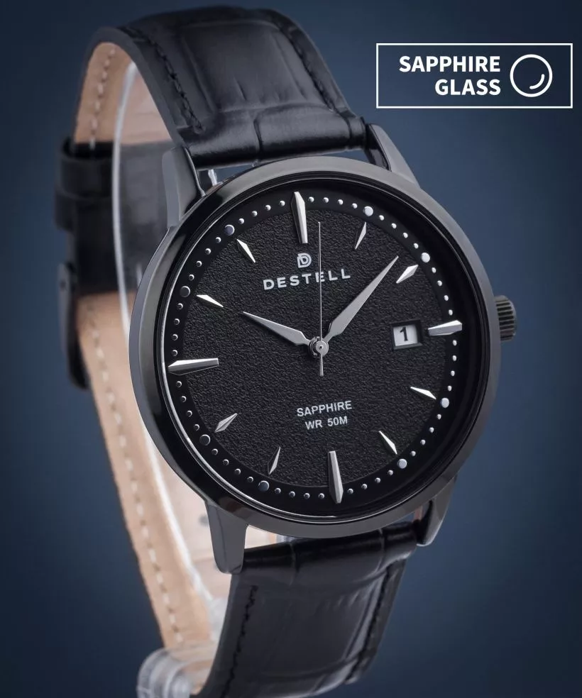 Zegarek męski DESTELL Pictor Full Black Leather Sapphire