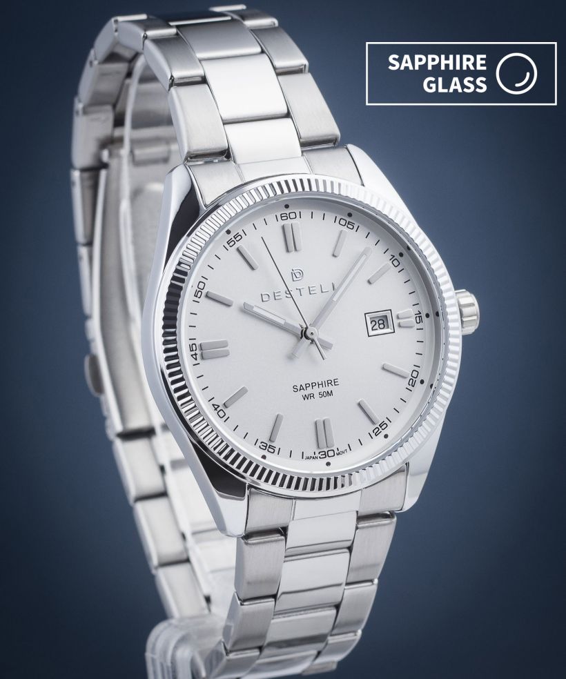 Zegarek męski DESTELL Loup White Silver Steel Sapphire