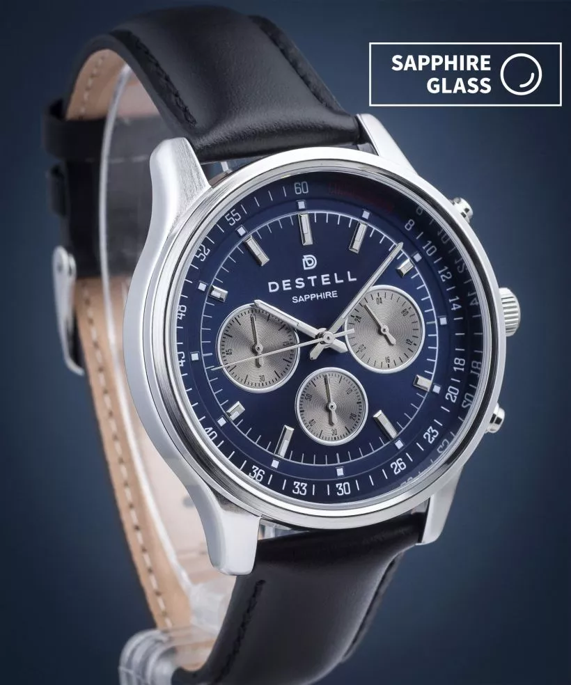 Zegarek męski DESTELL Circinus Blue Silver Black Leather Chronograph Sapphire