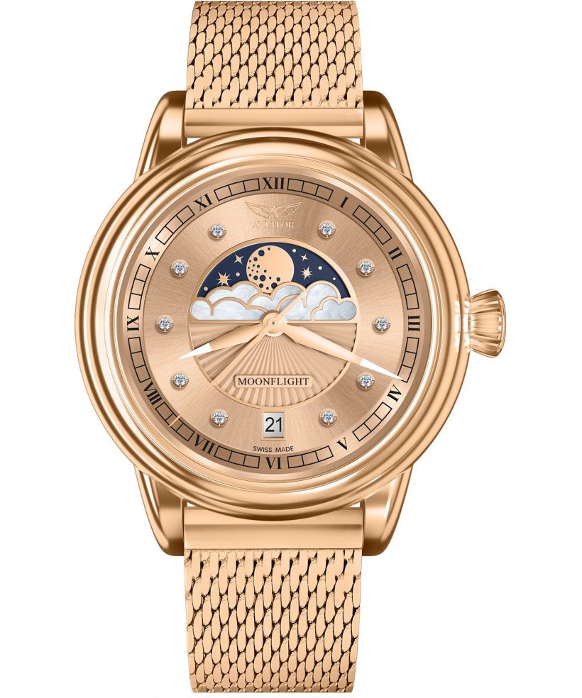 Zegarek damski Aviator Douglas Moonflight Rose Gold Diamonds Limited Edition