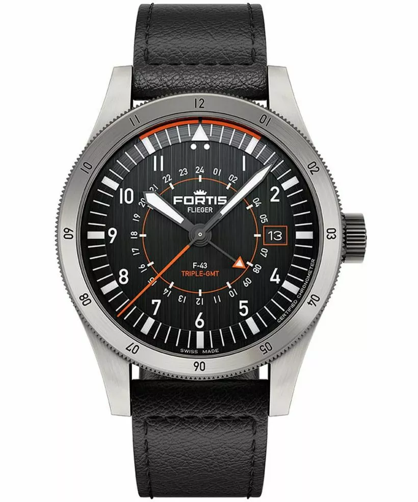 Zegarek męski Fortis Flieger F-43 Triple GMT Titanium Automatic