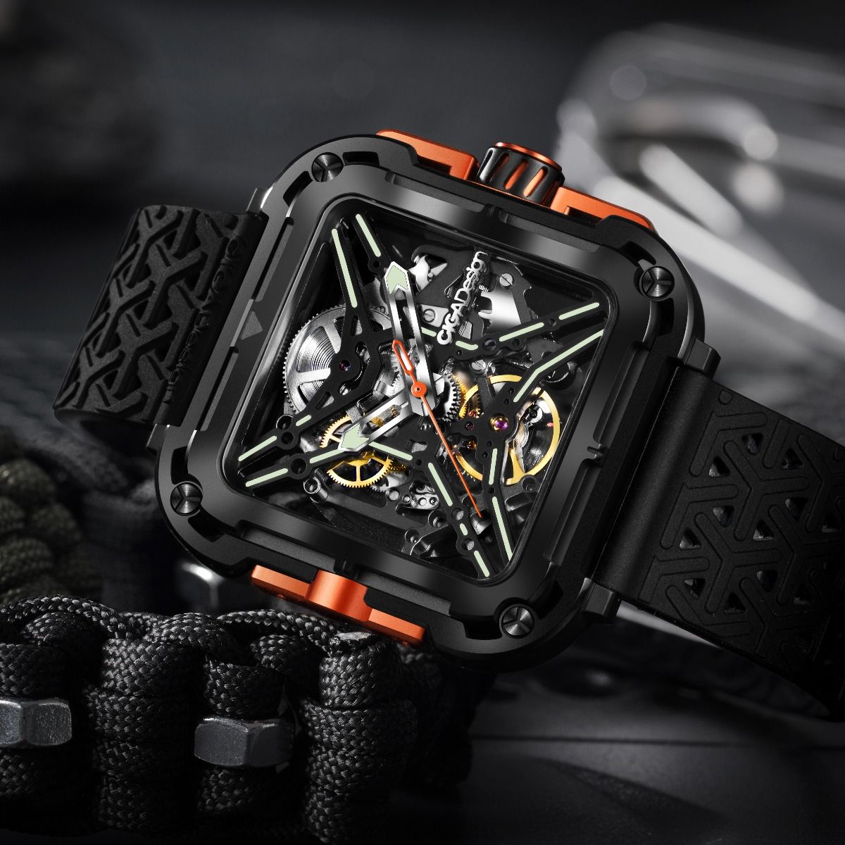Zegarek męski Ciga Design X Series Gorilla Black & Orange Skeleton Automatic