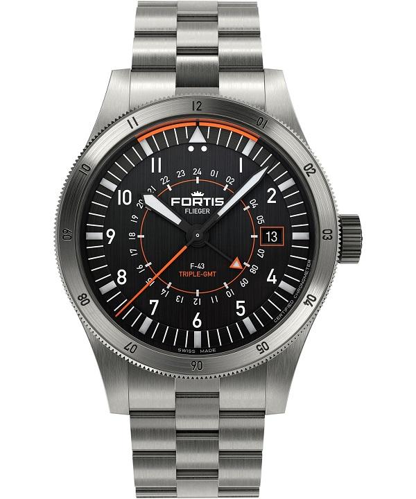 Zegarek męski Fortis Flieger F-43 Triple GMT