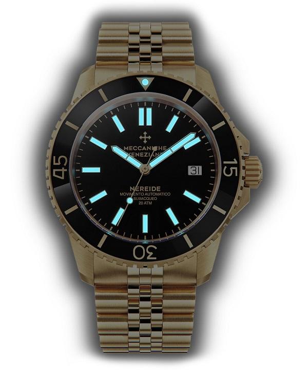 Zegarek męski Meccaniche Veneziane Nereide Full Gold PVD podświetlenie