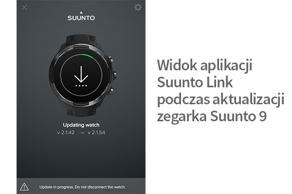 Ekran aplikacji Suunto Link podczas aktualizacji oprogramowania Suunto 9