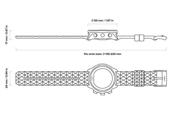 Rozmiary zegarka Suunto 9 Baro TItanium infografika