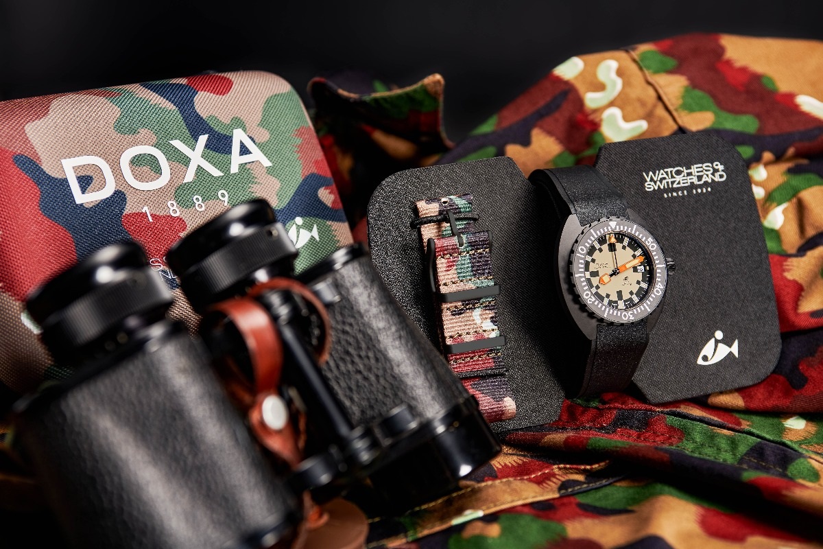 Zegarek męski reedycja Doxa SUB 300T Army Limited Edition moro zestaw
