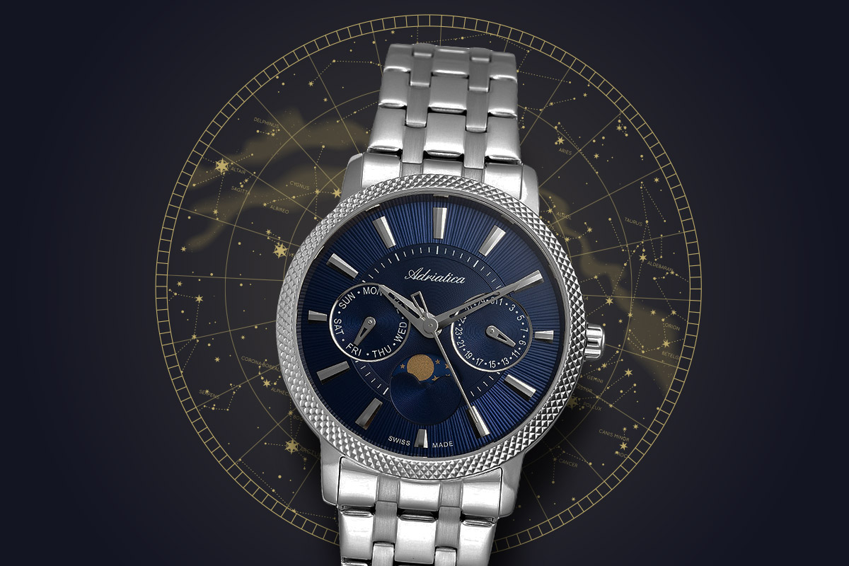 zegarek damski z fazami ksiezyca Adriatica Moon Phase