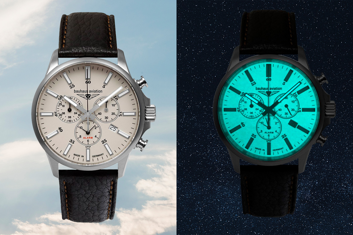 Podświetlenie zegarka Bauhaus Aviation z chronografem 2880M-5