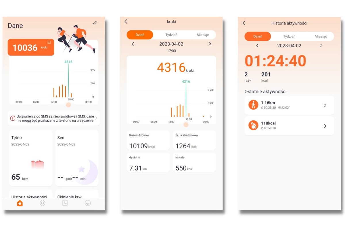 Aplikacja Qwatch Pro do smartwatcha Garett Bonita - profil aktywności