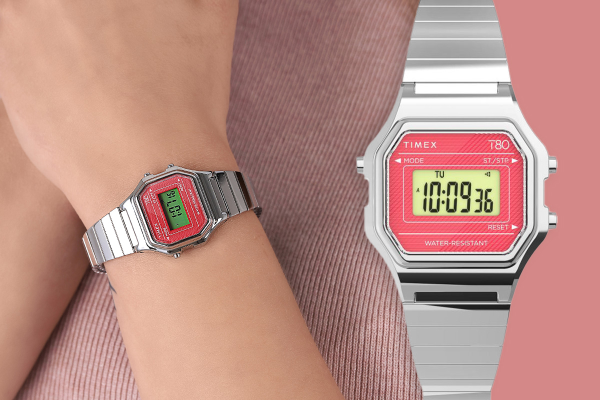 Srebrno-różowy zegarek dla dziewczyn Timex T80 Mini Vintage TW2U9420