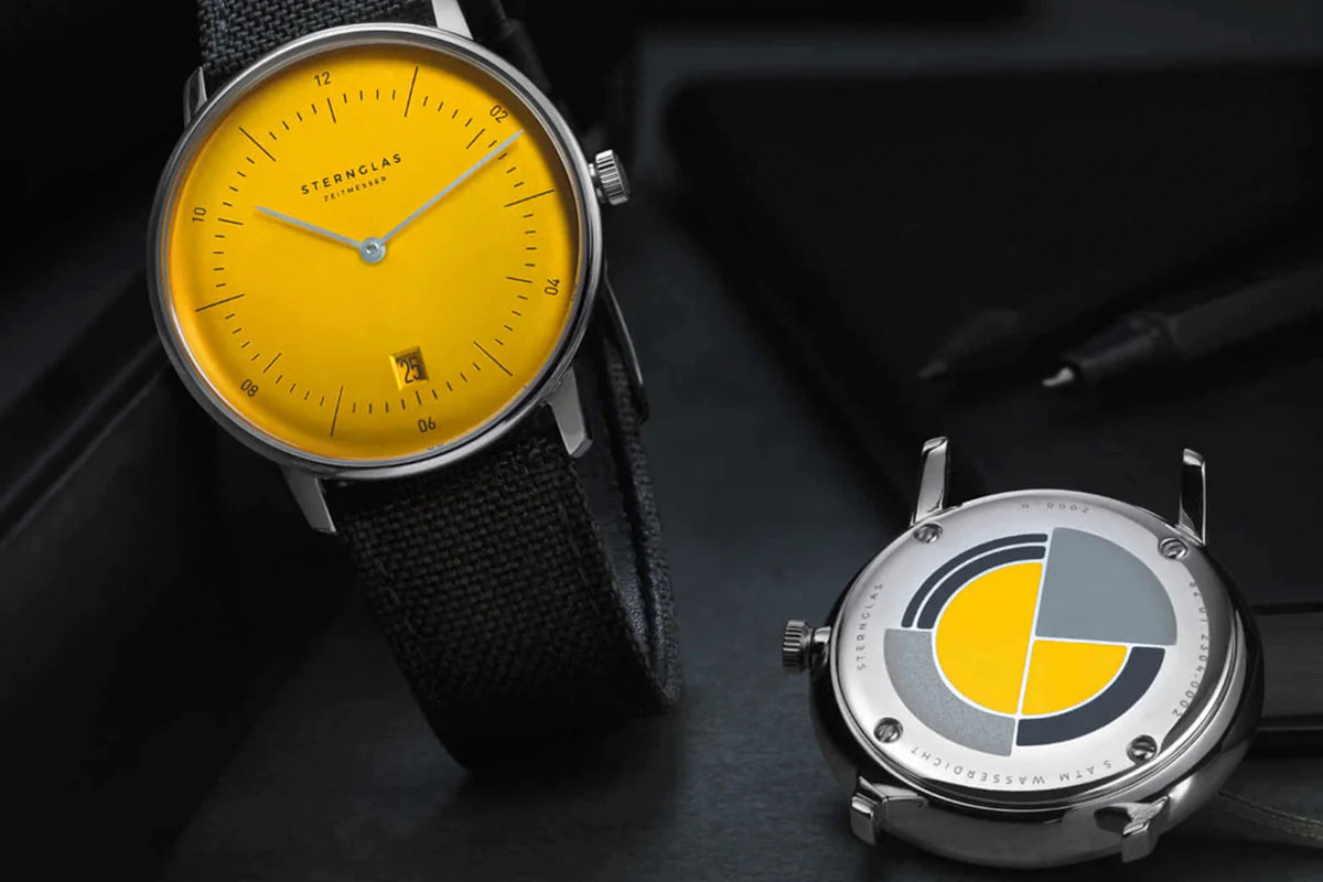 zegarek Sternglas Naos Edition Yellow Limited Edition tarcza i dekiel