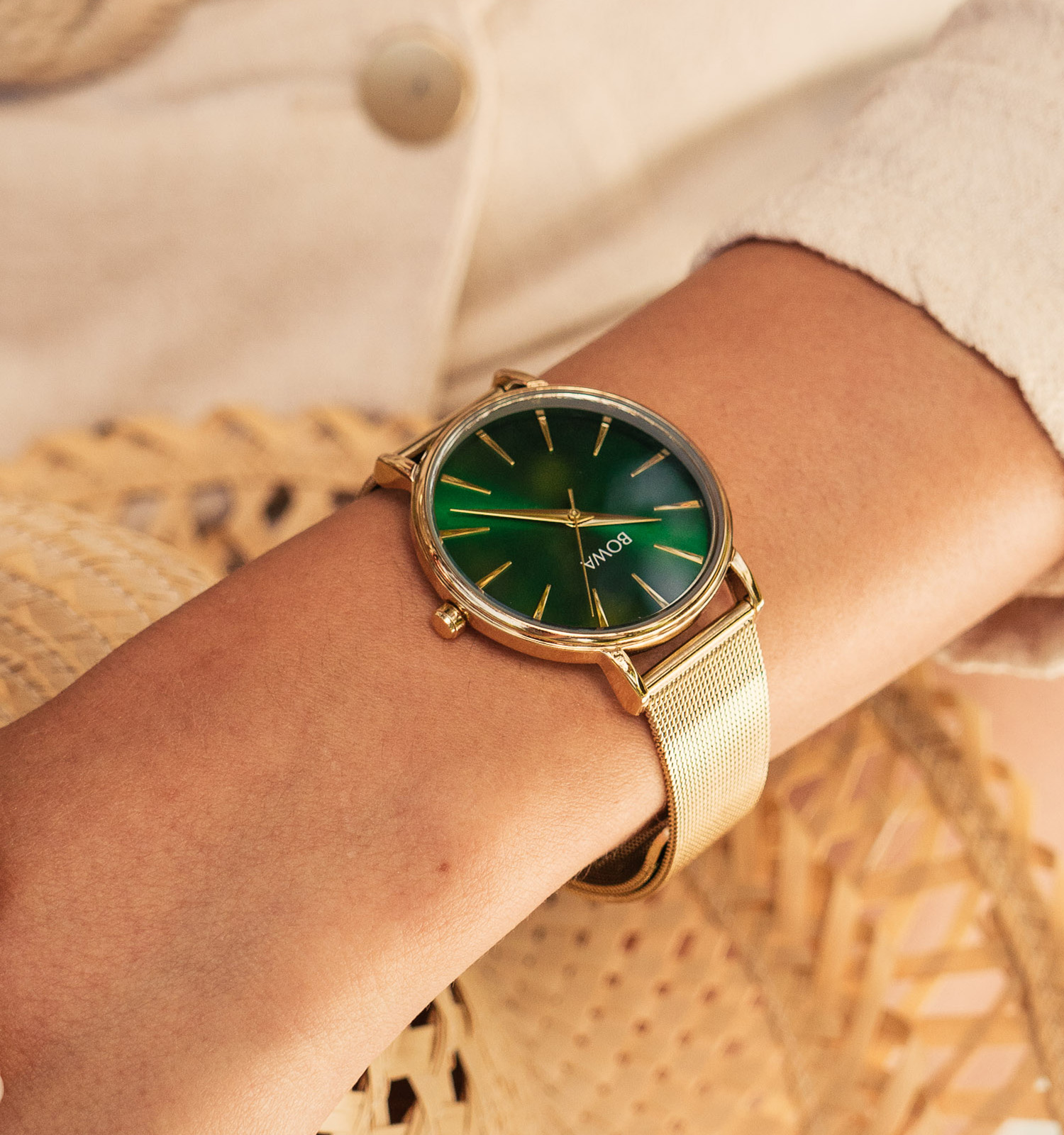 Zegarek damski BOWA Praha Green-Gold Mesh 38