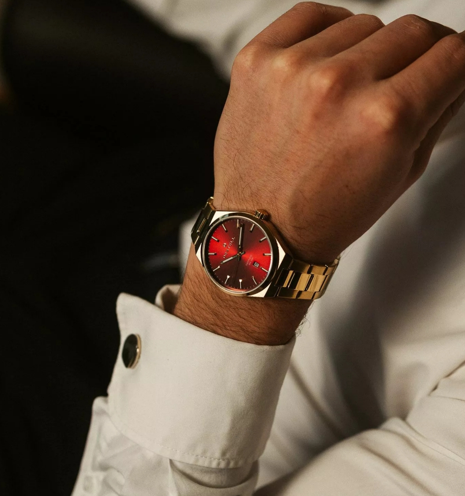 Zegarek męski DESTELL Aries Red Gold Steel Sapphire
