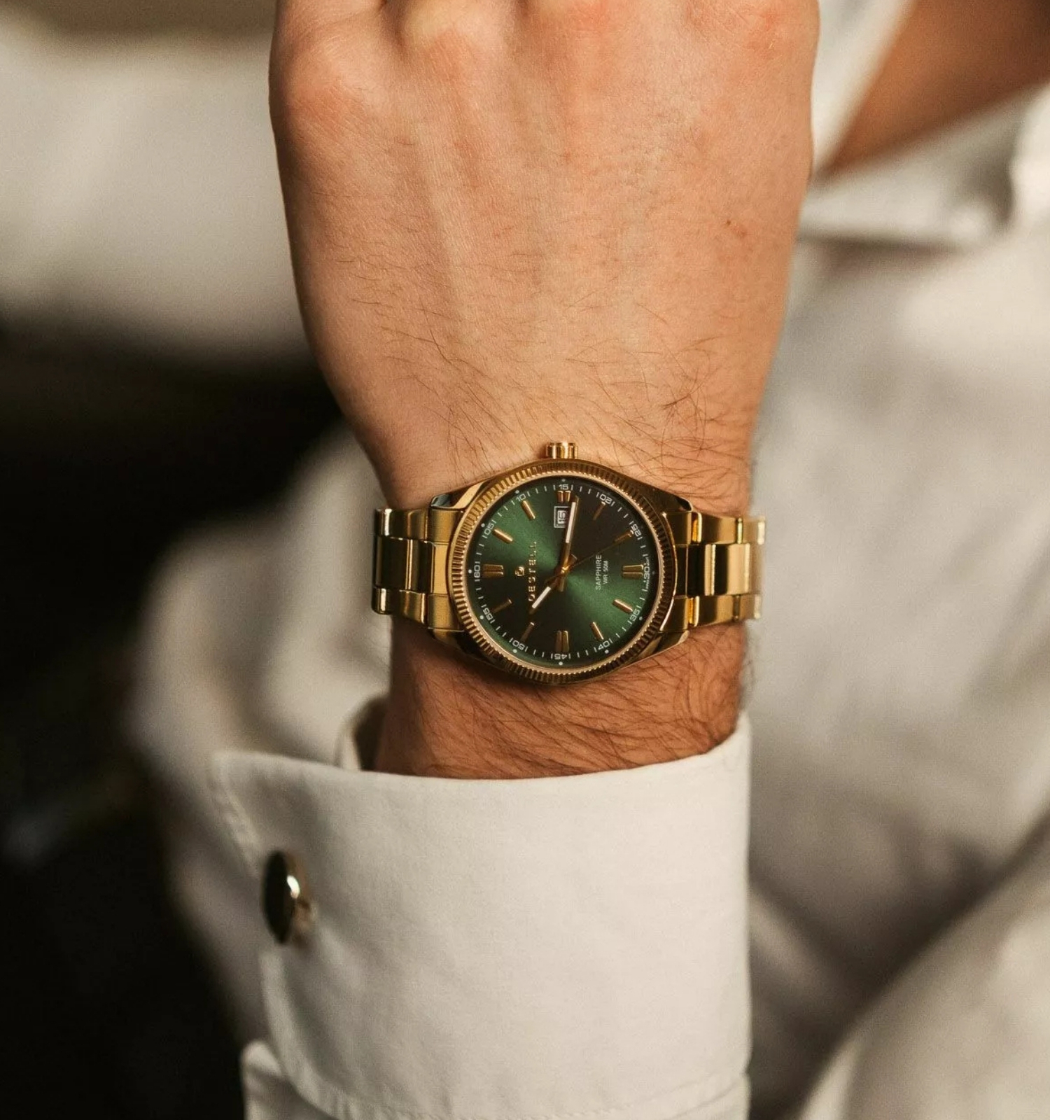 Zegarek męski DESTELL Loup Green Gold Steel Sapphire