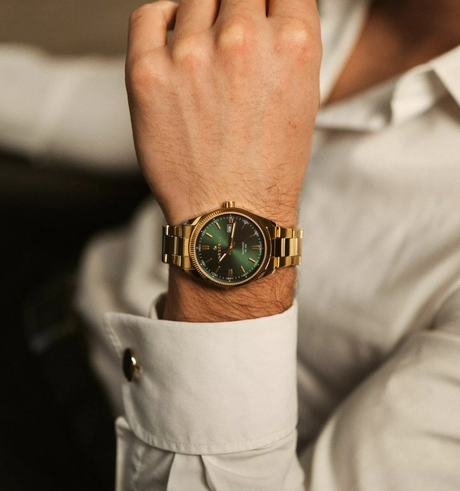 Zegarek męski DESTELL Loup Green Gold Steel Sapphire